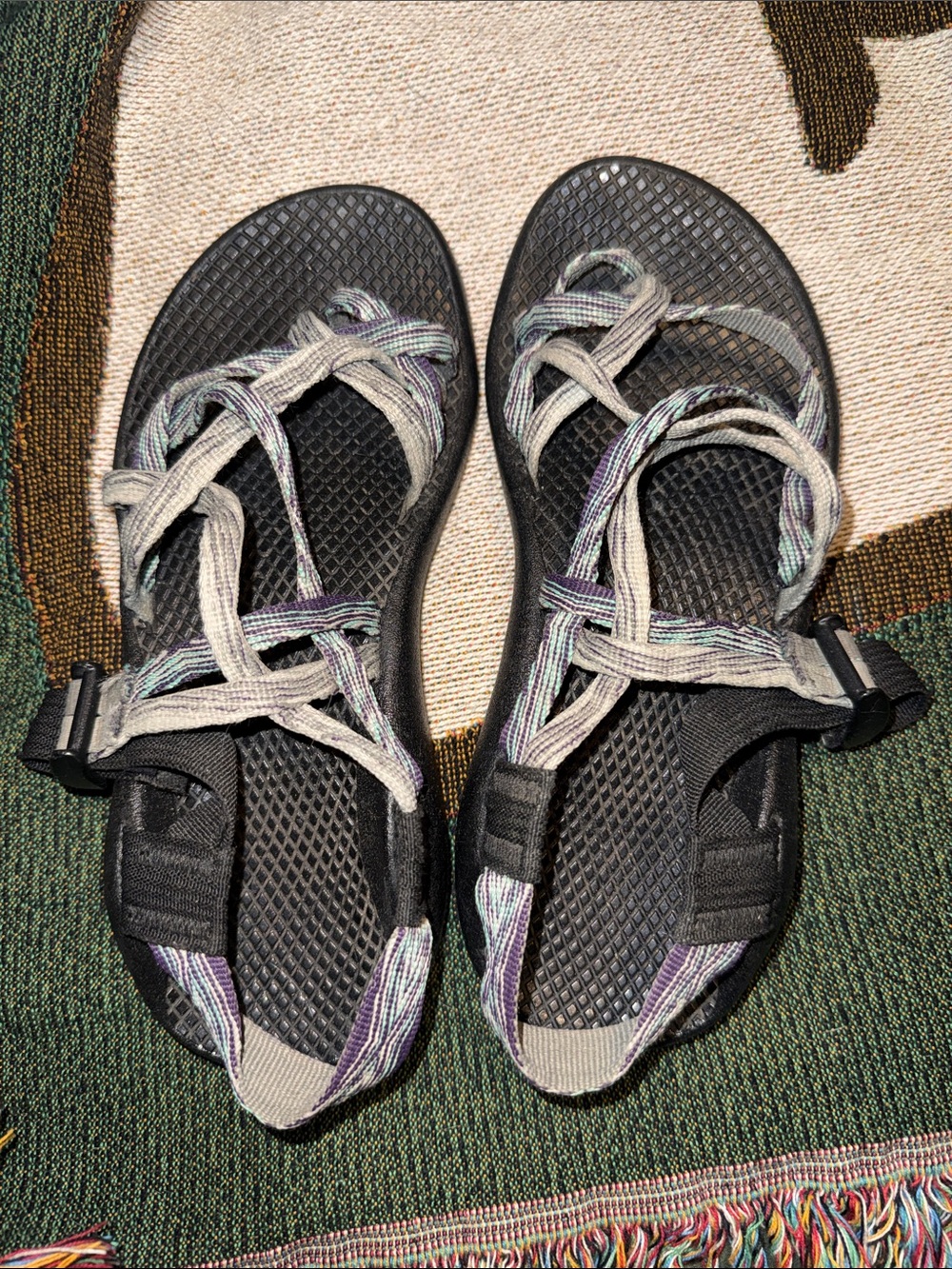CHACO Women's Black Sandals with Multicolor Webbing